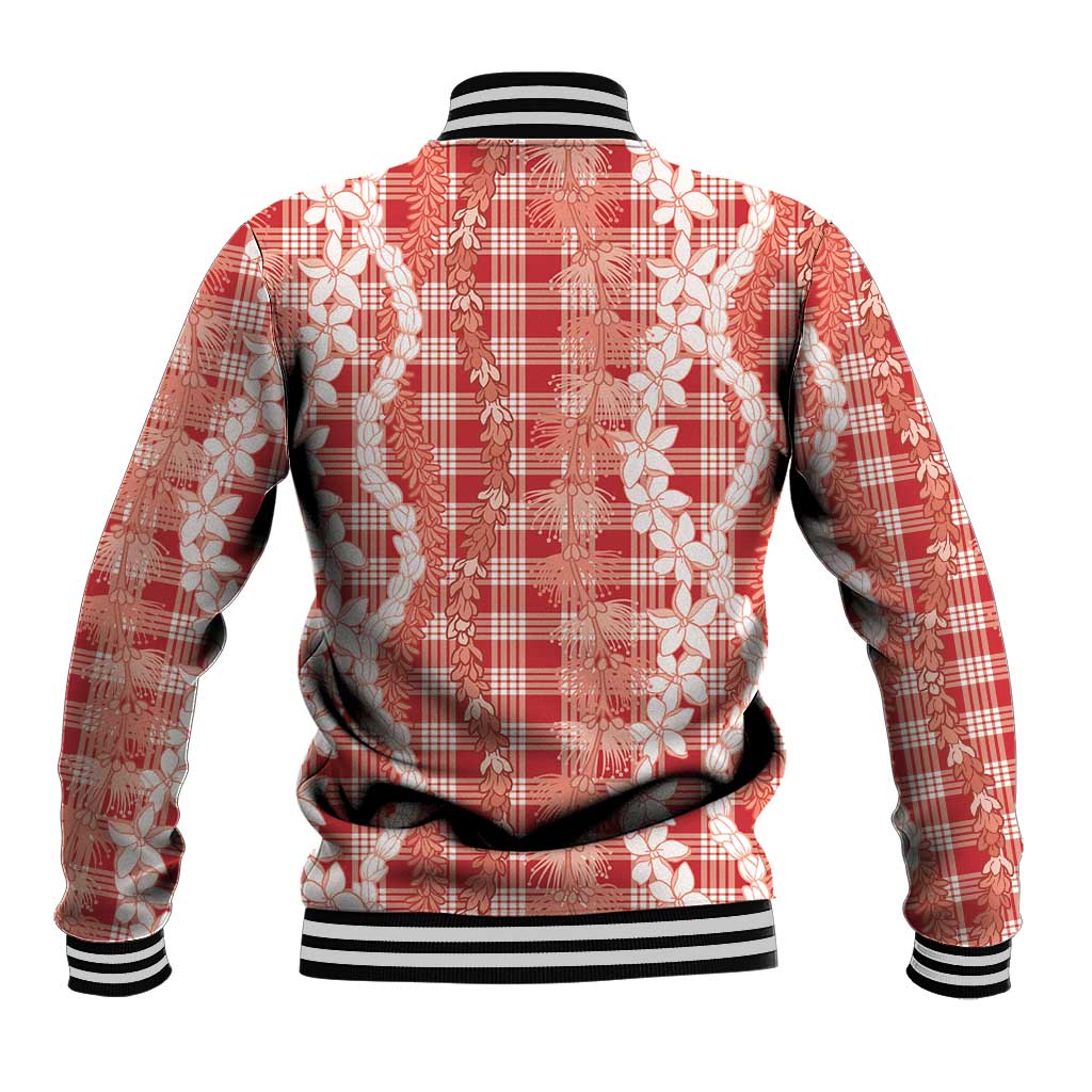 Hawaiian Ohia Lehua Lei Baseball Jacket Plaid Palaka Ulaula Pattern - Polynesian Pride