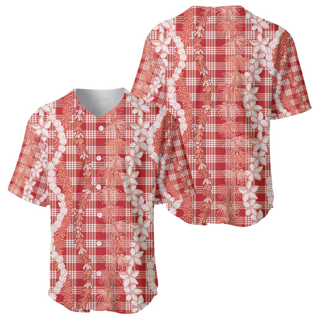 Hawaiian Ohia Lehua Lei Baseball Jersey Plaid Palaka Ulaula Pattern - Polynesian Pride