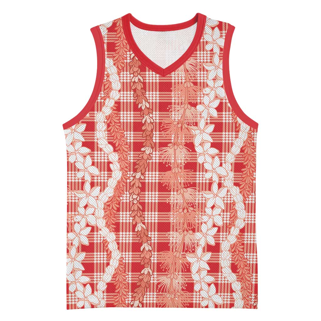 Hawaiian Ohia Lehua Lei Basketball Jersey Plaid Palaka Ulaula Pattern - Polynesian Pride
