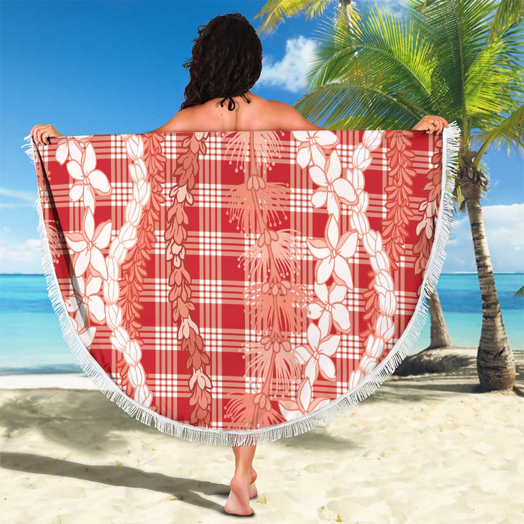 Hawaiian Ohia Lehua Lei Beach Blanket Plaid Palaka Ulaula Pattern - Polynesian Pride