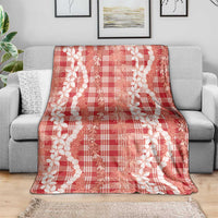 Hawaiian Ohia Lehua Lei Blanket Plaid Palaka Ulaula Pattern - Polynesian Pride