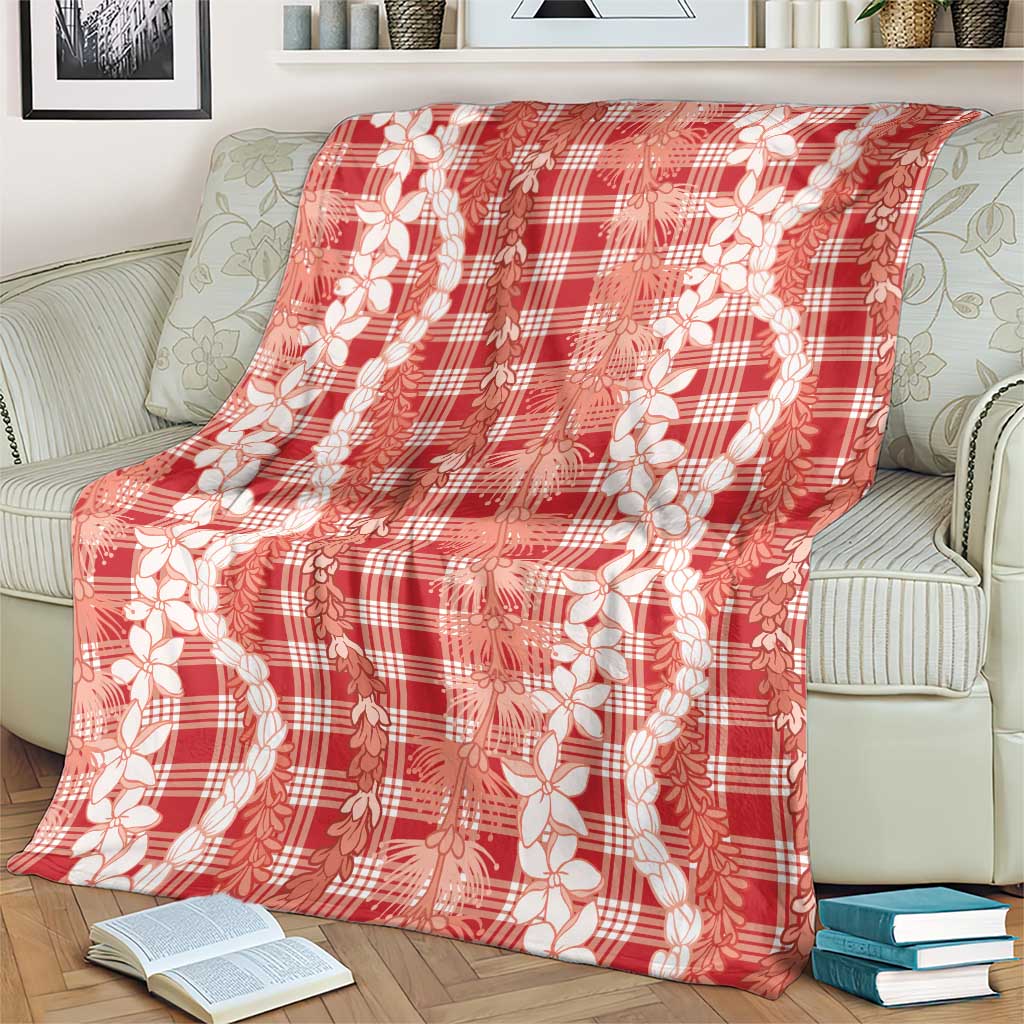 Hawaiian Ohia Lehua Lei Blanket Plaid Palaka Ulaula Pattern - Polynesian Pride