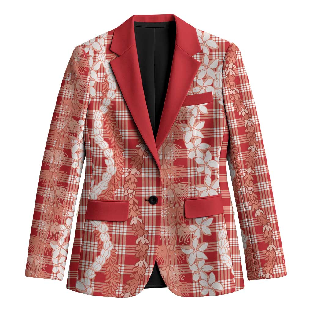 Hawaiian Ohia Lehua Lei Blazer Plaid Palaka Ulaula Pattern - Polynesian Pride