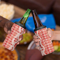 Hawaiian Ohia Lehua Lei 4 in 1 Can Cooler Tumbler Plaid Palaka Ulaula Pattern - Polynesian Pride