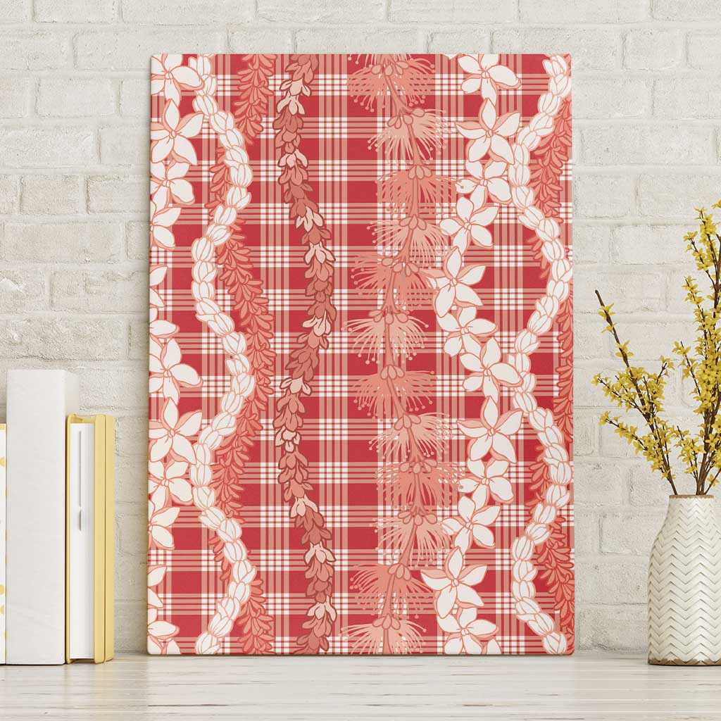 Hawaiian Ohia Lehua Lei Canvas Wall Art Plaid Palaka Ulaula Pattern LT9 Without Frame Red - Polynesian Pride