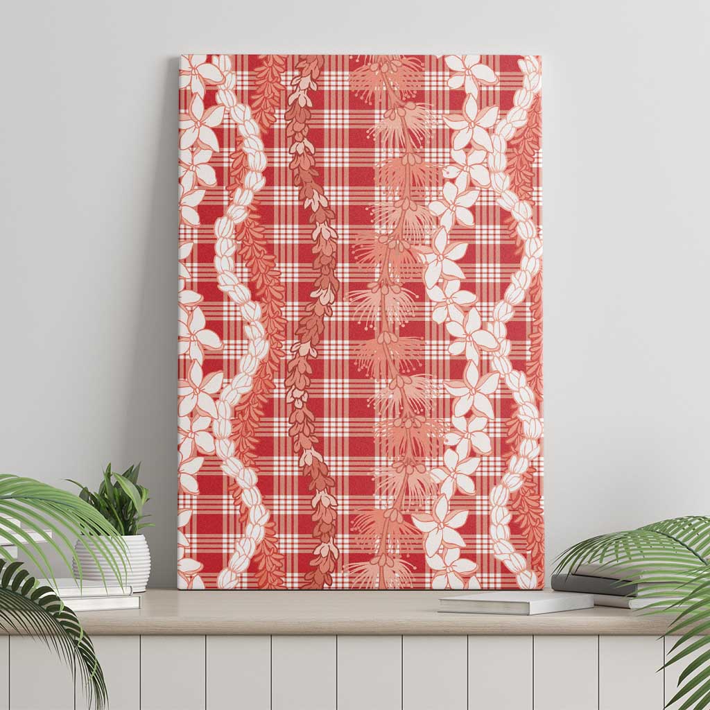 Hawaiian Ohia Lehua Lei Canvas Wall Art Plaid Palaka Ulaula Pattern - Polynesian Pride