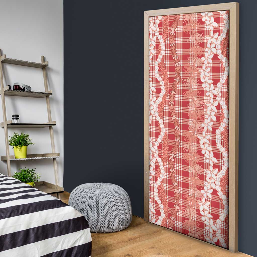 Hawaiian Ohia Lehua Lei Door Cover Plaid Palaka Ulaula Pattern - Polynesian Pride