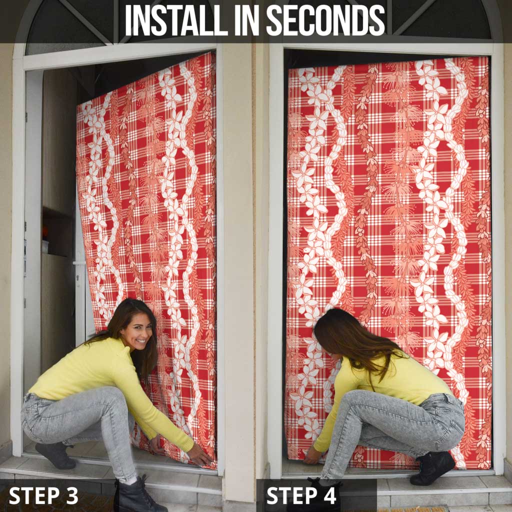 Hawaiian Ohia Lehua Lei Door Cover Plaid Palaka Ulaula Pattern - Polynesian Pride