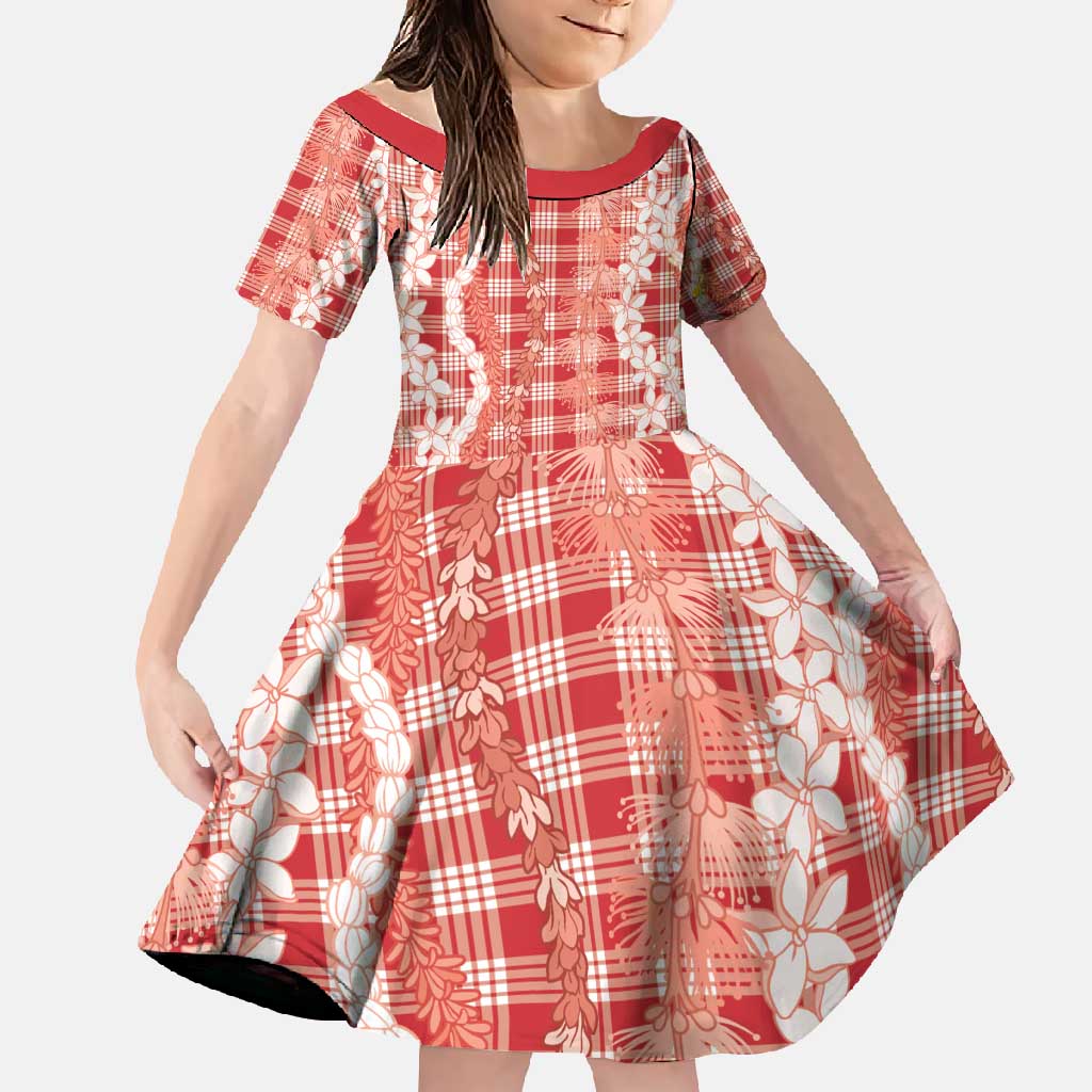 Hawaiian Ohia Lehua Lei Family Matching Mermaid Dress and Hawaiian Shirt Plaid Palaka Ulaula Pattern - Polynesian Pride