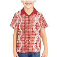 Hawaiian Ohia Lehua Lei Family Matching Mermaid Dress and Hawaiian Shirt Plaid Palaka Ulaula Pattern - Polynesian Pride