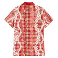 Hawaiian Ohia Lehua Lei Family Matching Off Shoulder Maxi Dress and Hawaiian Shirt Plaid Palaka Ulaula Pattern - Polynesian Pride
