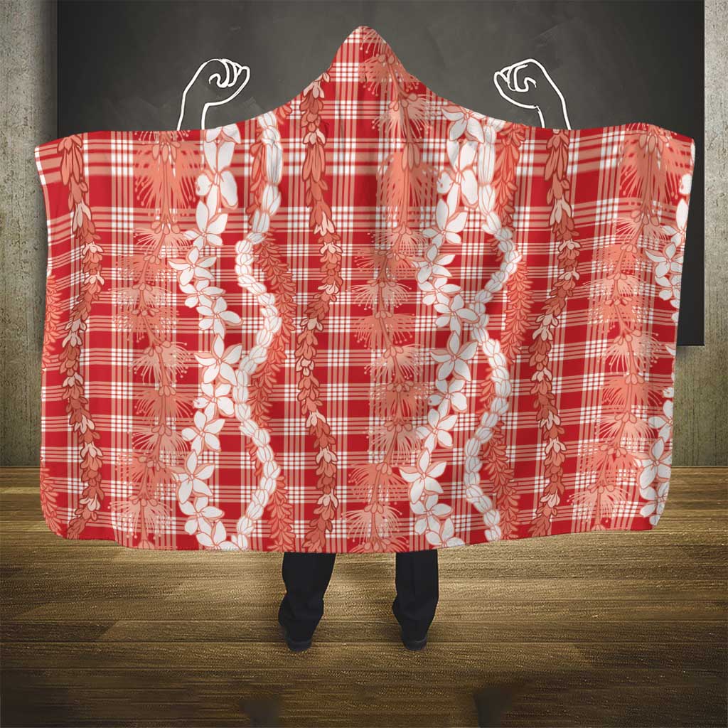 Hawaiian Ohia Lehua Lei Hooded Blanket Plaid Palaka Ulaula Pattern - Polynesian Pride