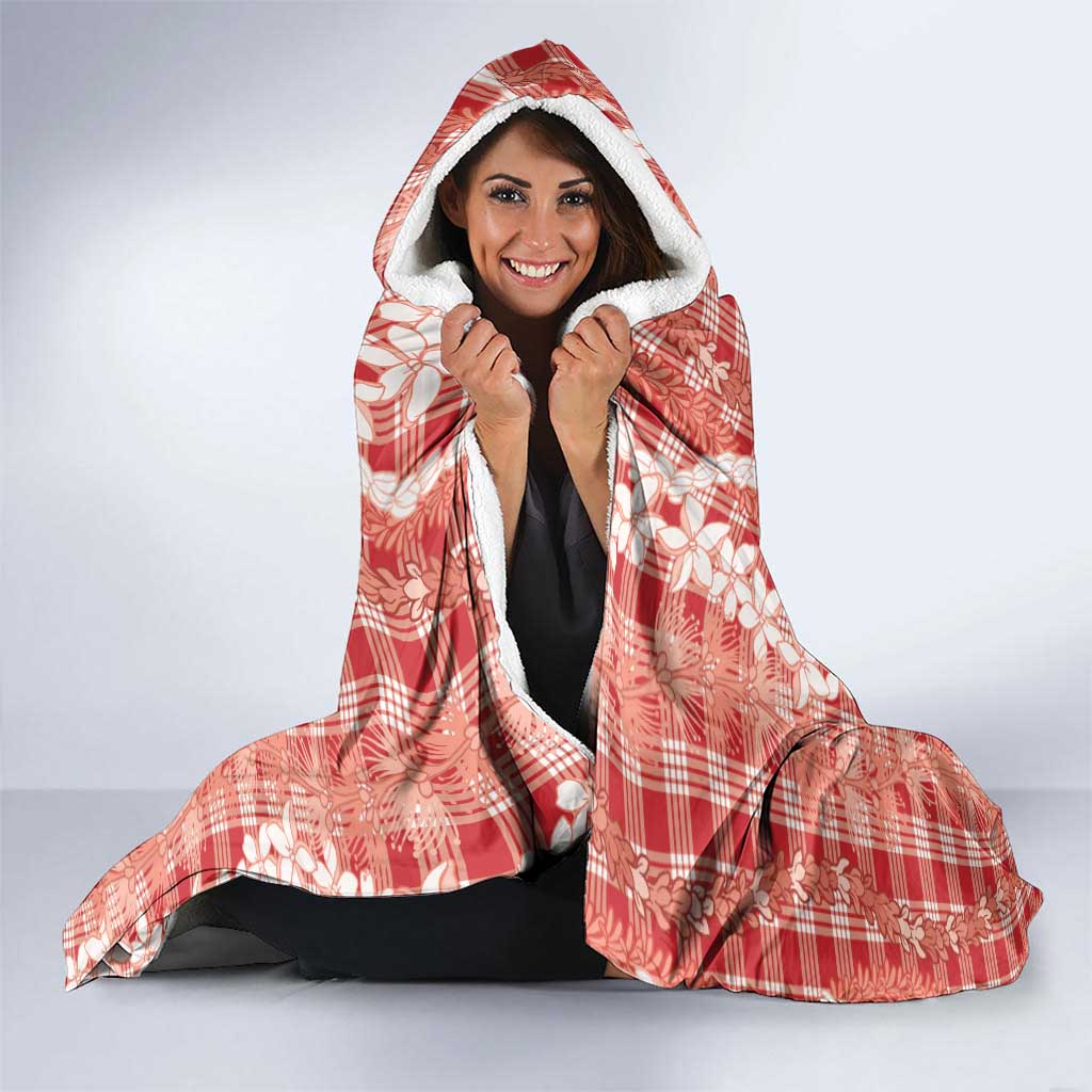 Hawaiian Ohia Lehua Lei Hooded Blanket Plaid Palaka Ulaula Pattern - Polynesian Pride