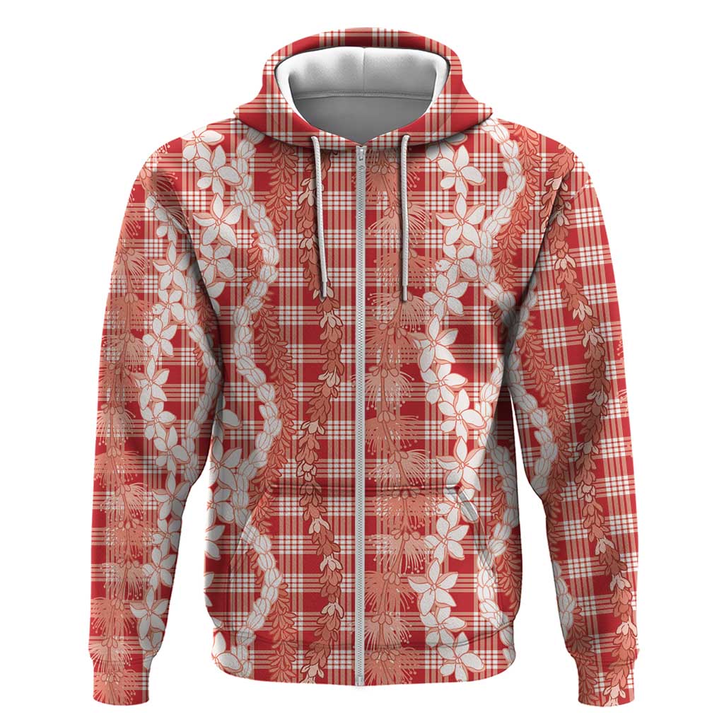 Hawaiian Ohia Lehua Lei Hoodie Plaid Palaka Ulaula Pattern - Polynesian Pride