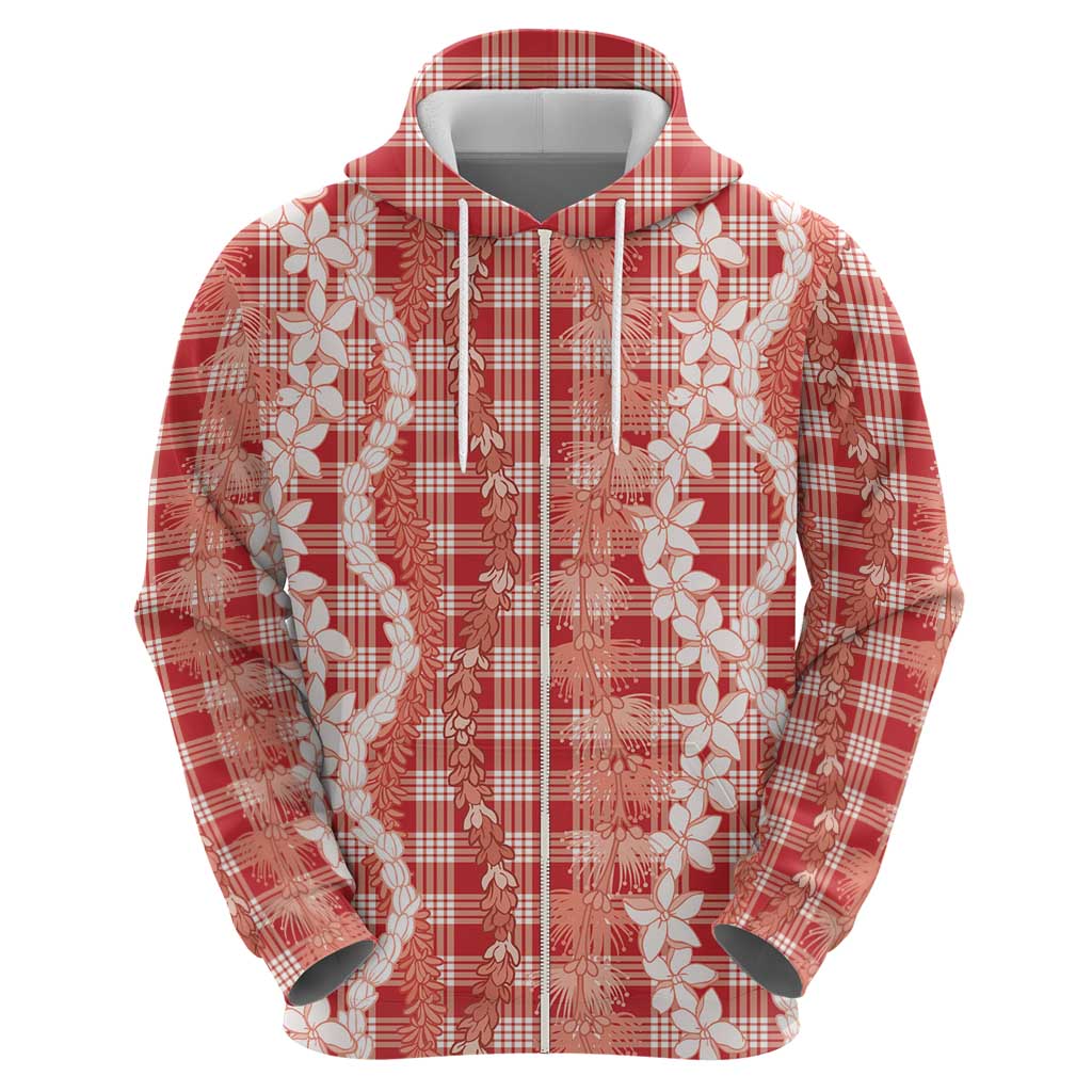 Hawaiian Ohia Lehua Lei Hoodie Plaid Palaka Ulaula Pattern - Polynesian Pride