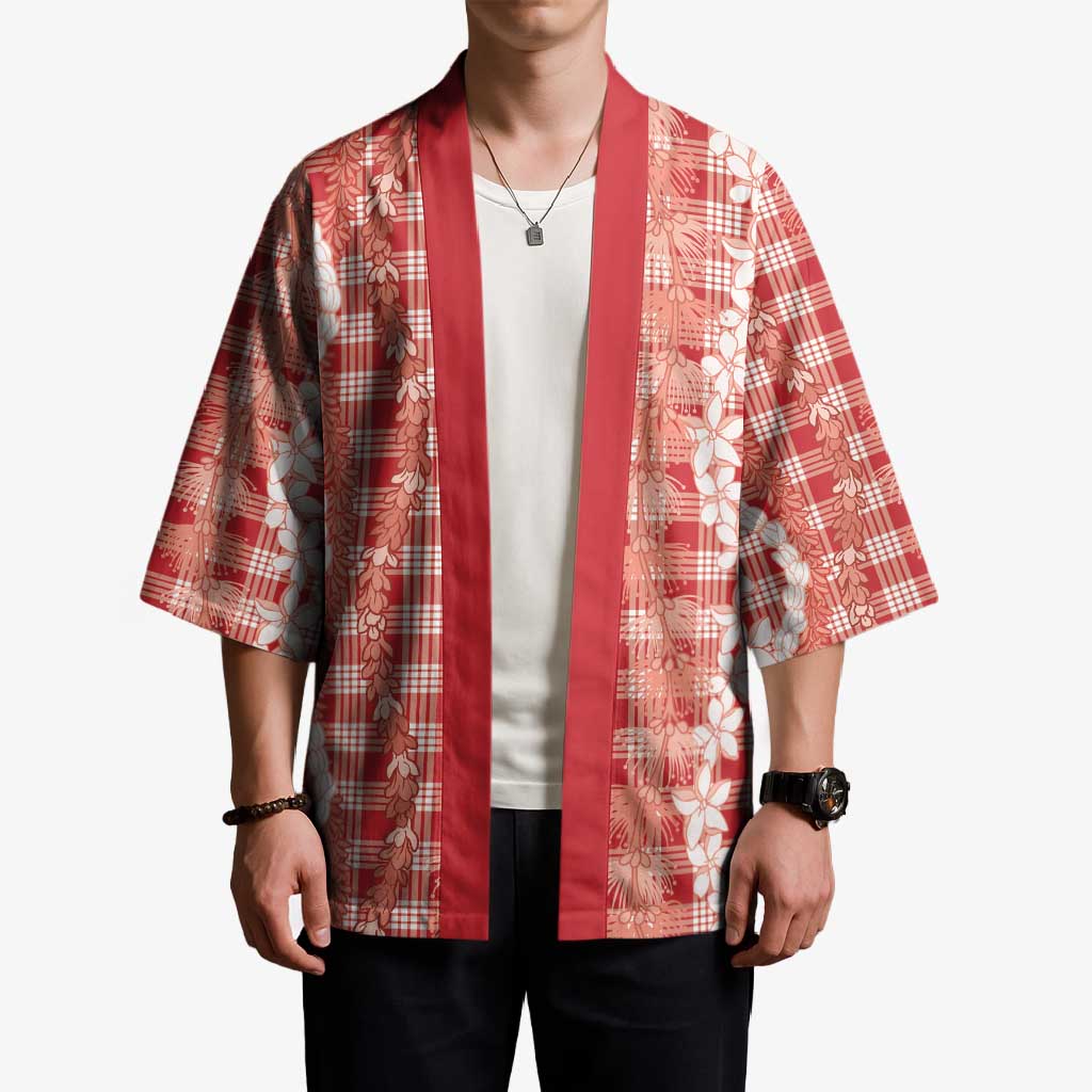 Hawaiian Ohia Lehua Lei Kimono Plaid Palaka Ulaula Pattern - Polynesian Pride