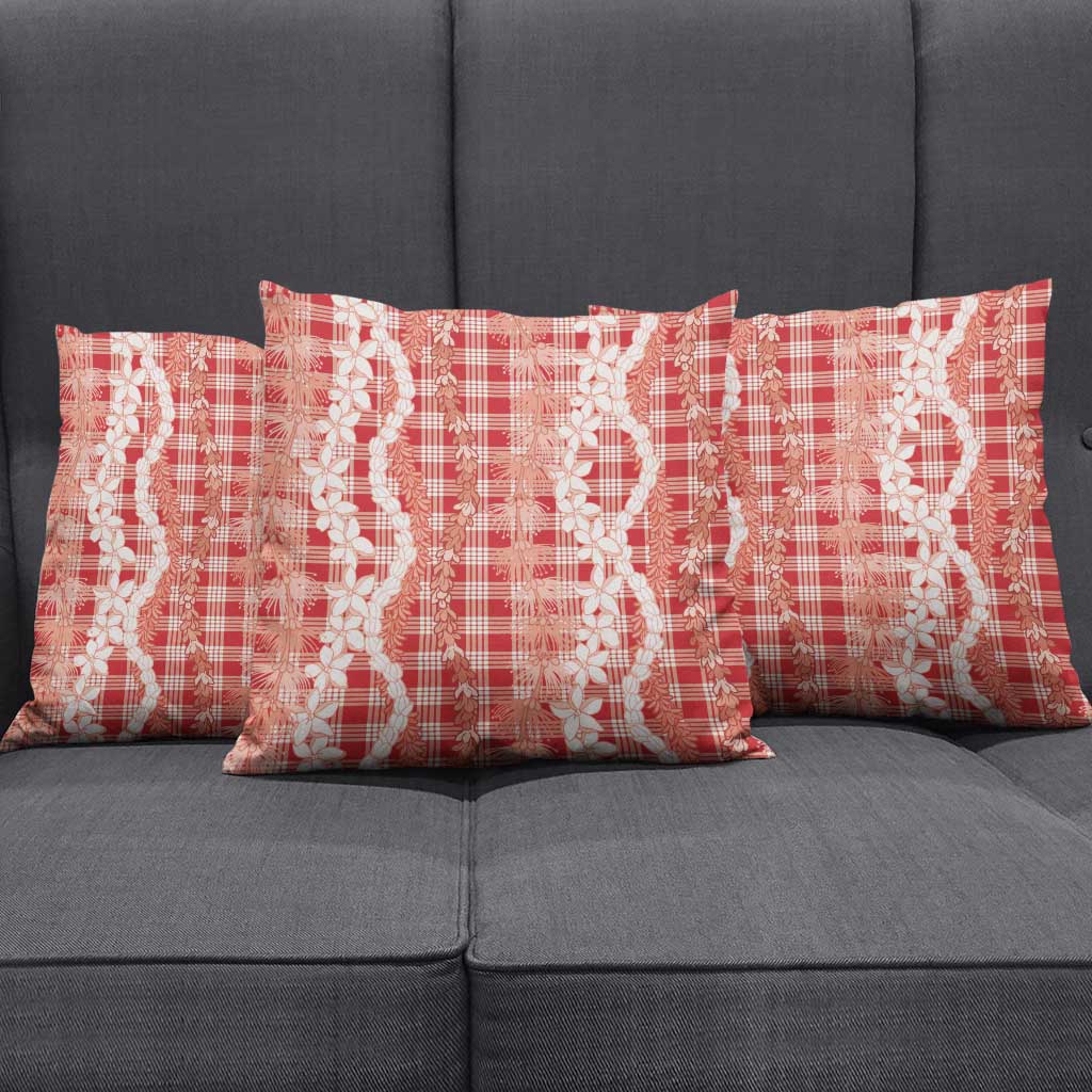 Hawaiian Ohia Lehua Lei Pillow Cover Plaid Palaka Ulaula Pattern - Polynesian Pride
