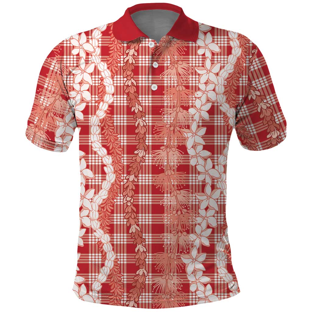 Hawaiian Ohia Lehua Lei Polo Shirt Plaid Palaka Ulaula Pattern - Polynesian Pride