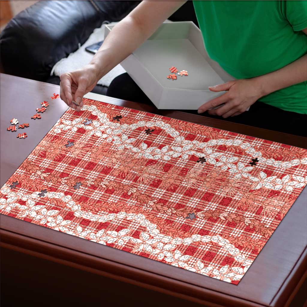 Hawaiian Ohia Lehua Lei Puzzle Plaid Palaka Ulaula Pattern - Polynesian Pride