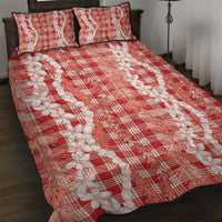 Hawaiian Ohia Lehua Lei Quilt Bed Set Plaid Palaka Ulaula Pattern - Polynesian Pride