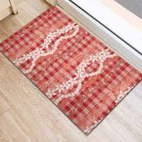 Hawaiian Ohia Lehua Lei Rubber Doormat Plaid Palaka Ulaula Pattern - Polynesian Pride