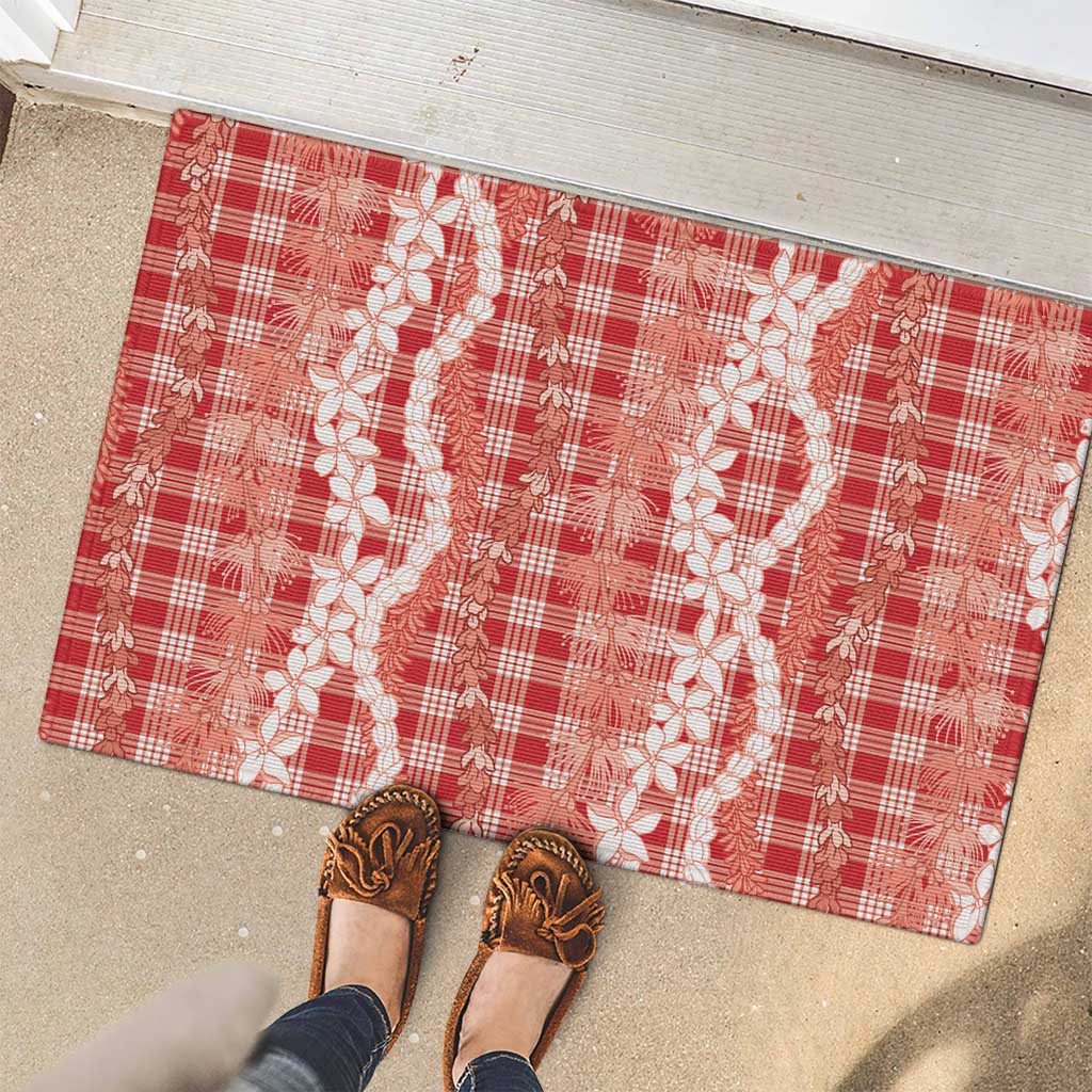 Hawaiian Ohia Lehua Lei Rubber Doormat Plaid Palaka Ulaula Pattern - Polynesian Pride