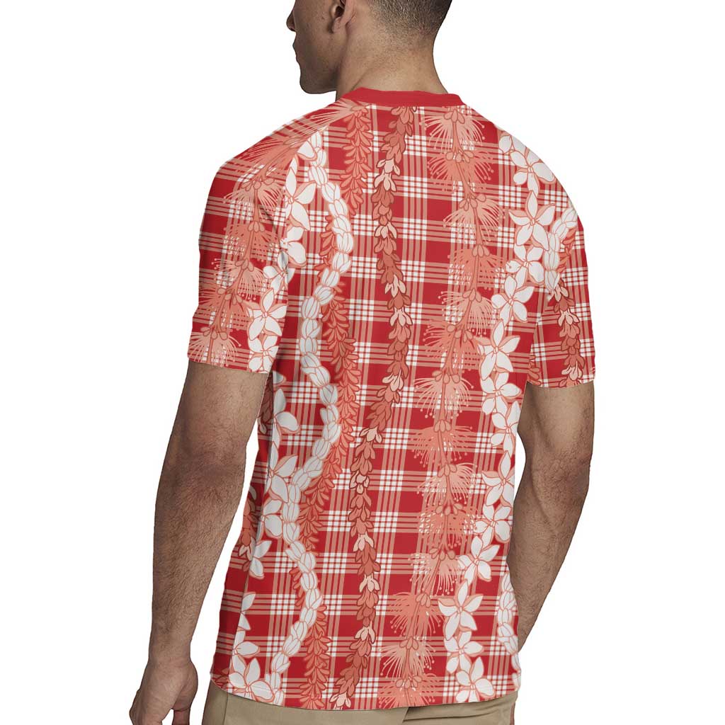 Hawaiian Ohia Lehua Lei Rugby Jersey Plaid Palaka Ulaula Pattern - Polynesian Pride