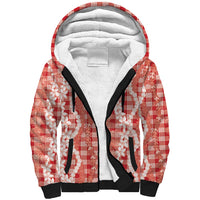 Hawaiian Ohia Lehua Lei Sherpa Hoodie Plaid Palaka Ulaula Pattern - Polynesian Pride