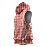 Hawaiian Ohia Lehua Lei Sleeveless Hoodie Plaid Palaka Ulaula Pattern - Polynesian Pride