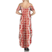 Hawaiian Ohia Lehua Lei Summer Maxi Dress Plaid Palaka Ulaula Pattern - Polynesian Pride