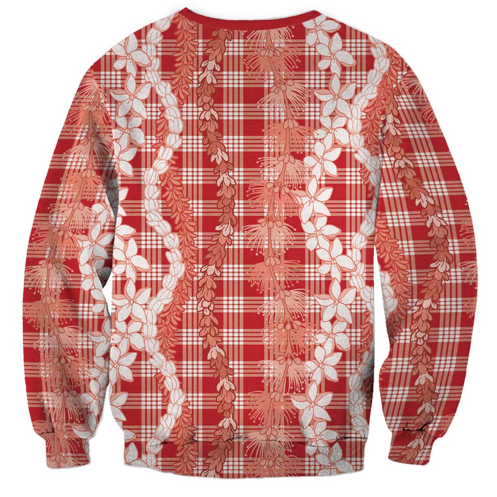 Hawaiian Ohia Lehua Lei Sweatshirt Plaid Palaka Ulaula Pattern - Polynesian Pride