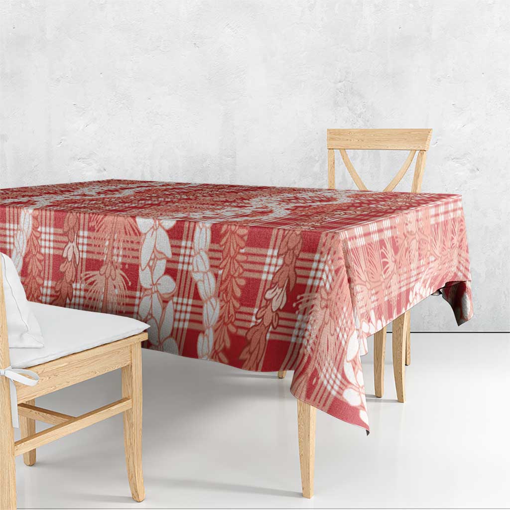 Hawaiian Ohia Lehua Lei Tablecloth Plaid Palaka Ulaula Pattern - Polynesian Pride