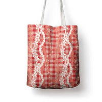 Hawaiian Ohia Lehua Lei Tote Bag Plaid Palaka Ulaula Pattern - Polynesian Pride