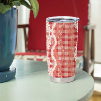 Hawaiian Ohia Lehua Lei Tumbler Cup Plaid Palaka Ulaula Pattern - Polynesian Pride