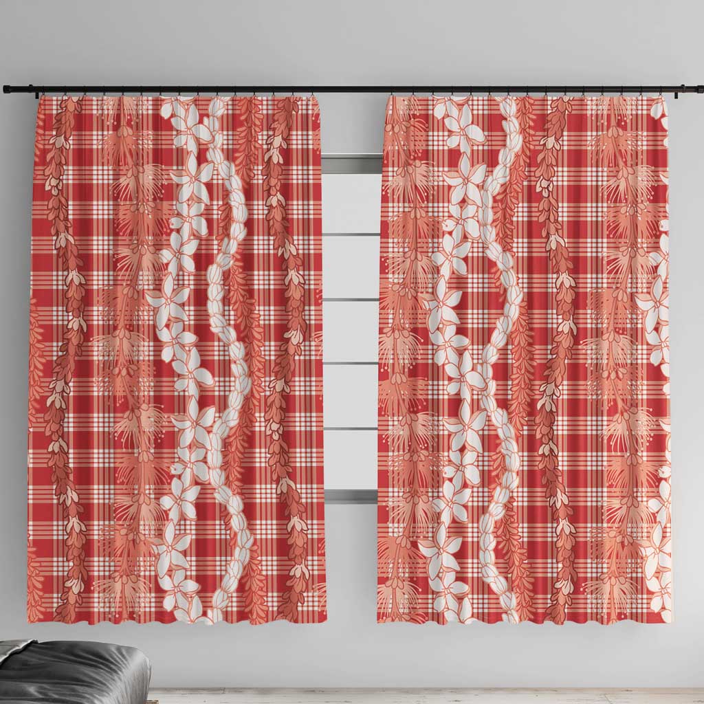 Hawaiian Ohia Lehua Lei Window Curtain Plaid Palaka Ulaula Pattern - Polynesian Pride
