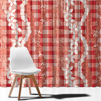 Hawaiian Ohia Lehua Lei Window Curtain Plaid Palaka Ulaula Pattern - Polynesian Pride