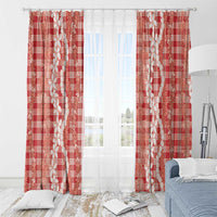 Hawaiian Ohia Lehua Lei Window Curtain Plaid Palaka Ulaula Pattern - Polynesian Pride