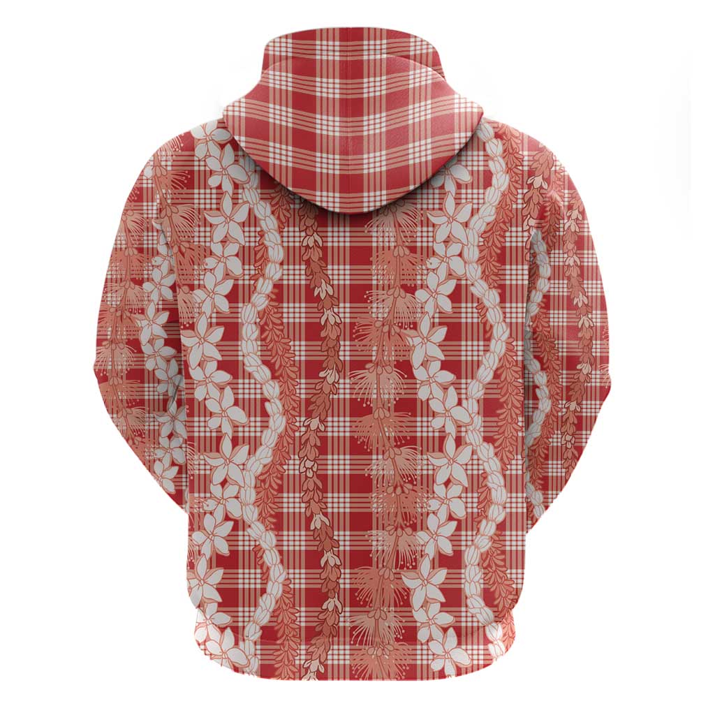 Hawaiian Ohia Lehua Lei Zip Hoodie Plaid Palaka Ulaula Pattern - Polynesian Pride