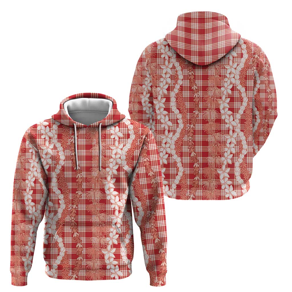 Hawaiian Ohia Lehua Lei Zip Hoodie Plaid Palaka Ulaula Pattern - Polynesian Pride