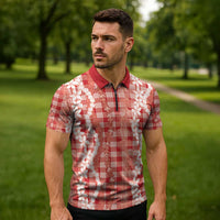 Hawaiian Ohia Lehua Lei Zipper Polo Shirt Plaid Palaka Ulaula Pattern - Polynesian Pride