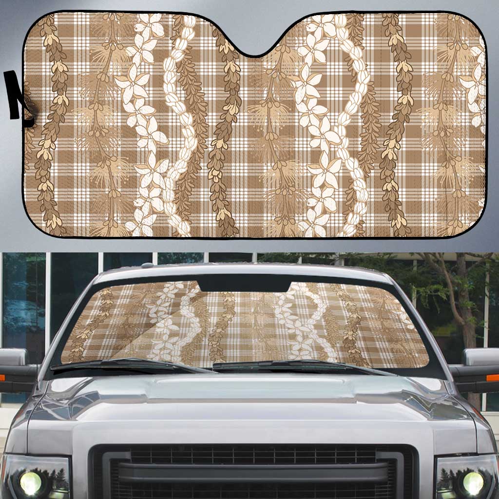 Hawaiian Ohia Lehua Lei Auto Sun Shade Plaid Palaka Kalaihaahaa Pattern - Polynesian Pride