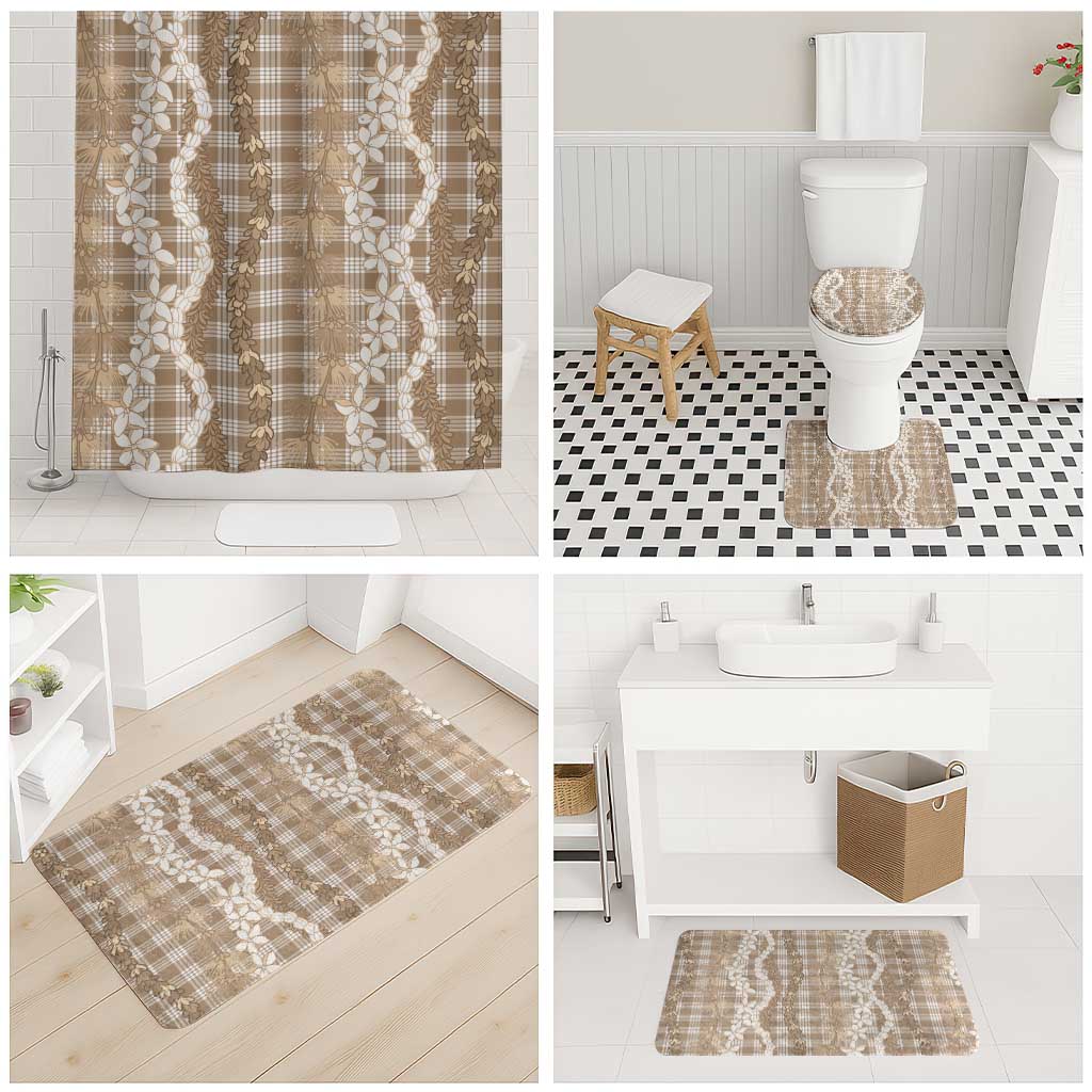 Hawaiian Ohia Lehua Lei Bathroom Set Plaid Palaka Kalaihaahaa Pattern - Polynesian Pride