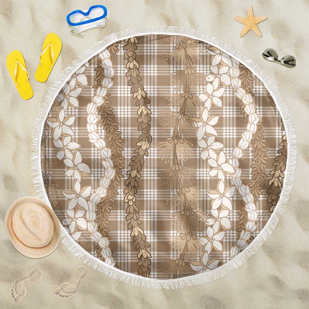 Hawaiian Ohia Lehua Lei Beach Blanket Plaid Palaka Kalaihaahaa Pattern LT9 One Size 150cm Tan - Polynesian Pride