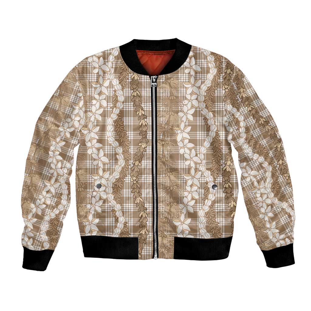 Hawaiian Ohia Lehua Lei Bomber Jacket Plaid Palaka Kalaihaahaa Pattern - Polynesian Pride
