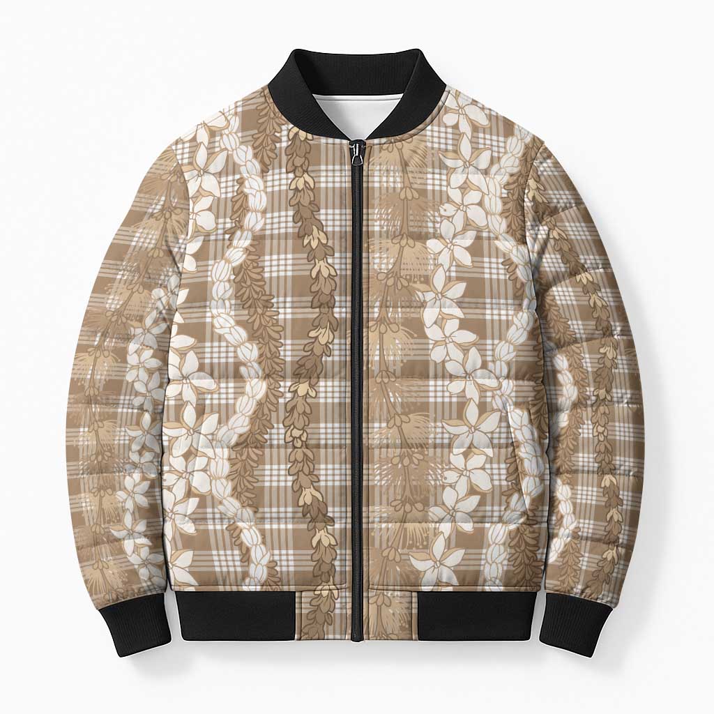 Hawaiian Ohia Lehua Lei Bomber Puffer Jacket Plaid Palaka Kalaihaahaa Pattern - Polynesian Pride