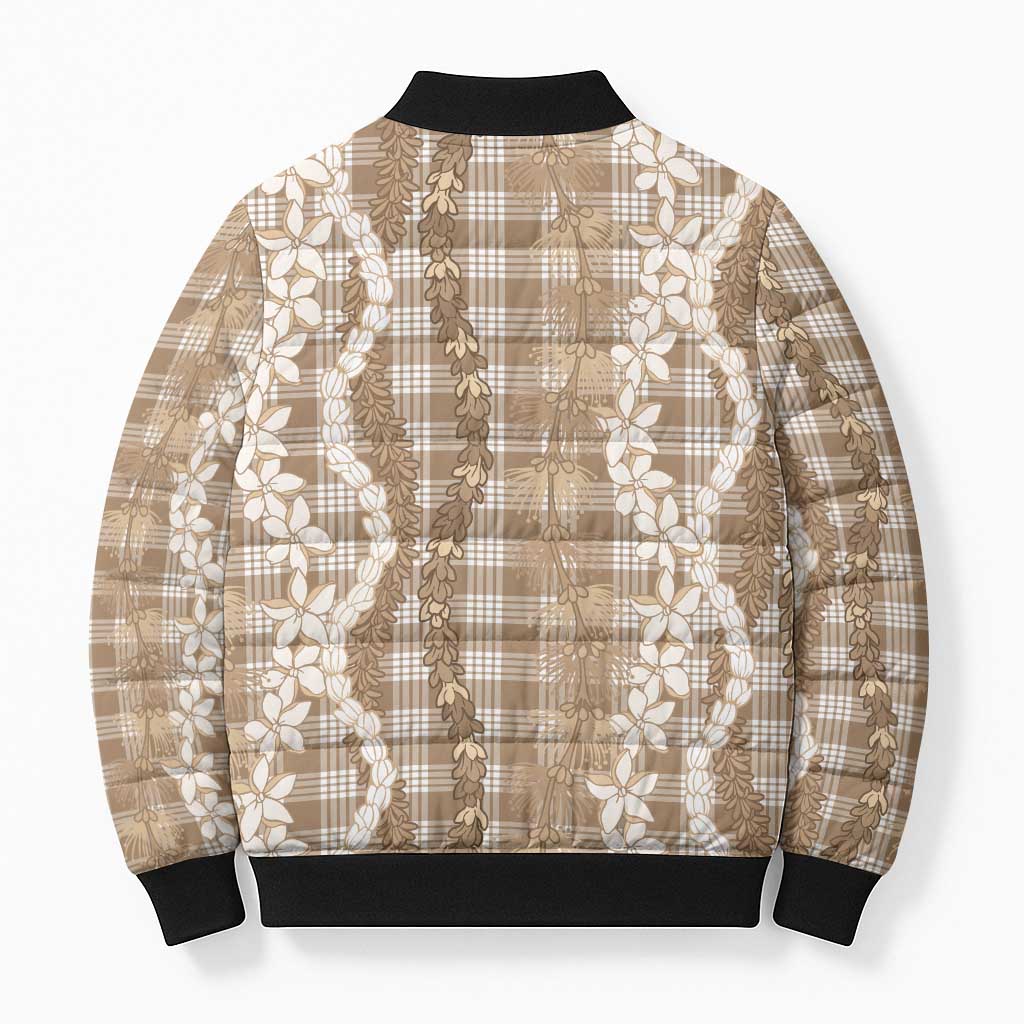 Hawaiian Ohia Lehua Lei Bomber Puffer Jacket Plaid Palaka Kalaihaahaa Pattern - Polynesian Pride