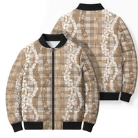Hawaiian Ohia Lehua Lei Bomber Puffer Jacket Plaid Palaka Kalaihaahaa Pattern - Polynesian Pride