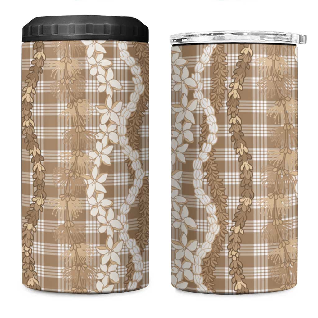 Hawaiian Ohia Lehua Lei 4 in 1 Can Cooler Tumbler Plaid Palaka Kalaihaahaa Pattern - Polynesian Pride