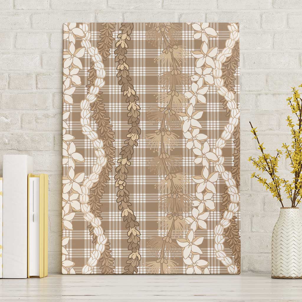 Hawaiian Ohia Lehua Lei Canvas Wall Art Plaid Palaka Kalaihaahaa Pattern LT9 Without Frame Tan - Polynesian Pride