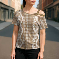 Hawaiian Ohia Lehua Lei Cross Shoulder Shirt Plaid Palaka Kalaihaahaa Pattern - Polynesian Pride